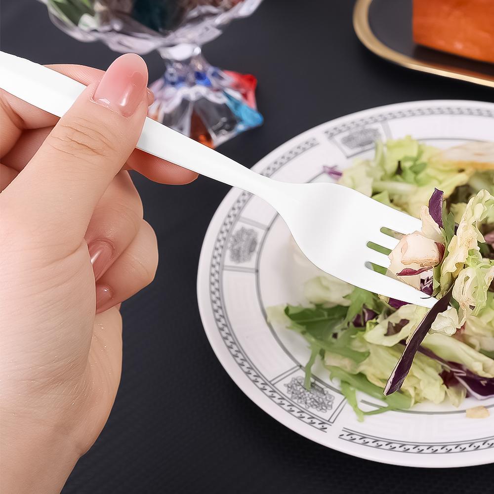 50-5Pcs Disposable Tableware Biodegradable Plastic Soup Spoons Fork Knife for Parties Lunches Picnics Desserts or Appetizers