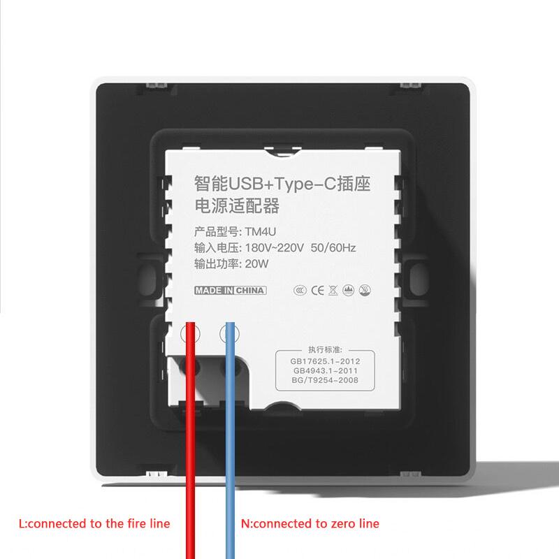 Universelle Smart-Steckdose 20W Superschnellladung Typ C USB-Anschluss Glas Kunststoff Strom Wandstecker, Ladeadapter Doppel-USB-Steckdose 220V