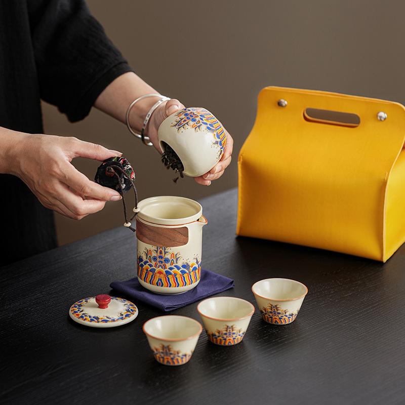 

Retro Kung Fu Tea Set Travel Tea Set Portable Outdoor Express Cup Corporate Wave Teapot