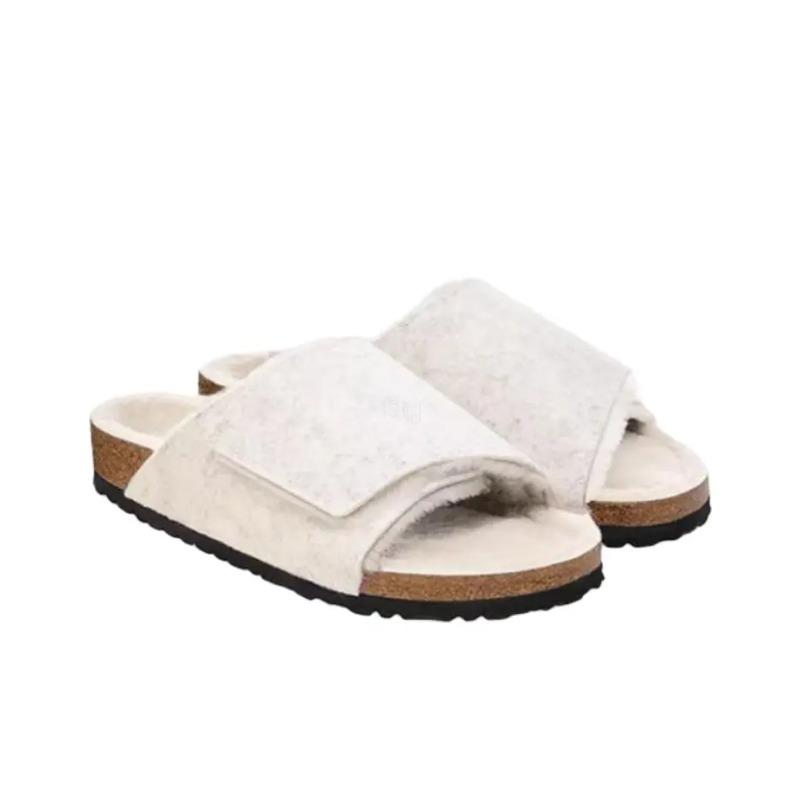 Birkenstock Solana Shearling Unisex Casual Retro Felt Sandals Oyster White Narrow Fit 1030640 39