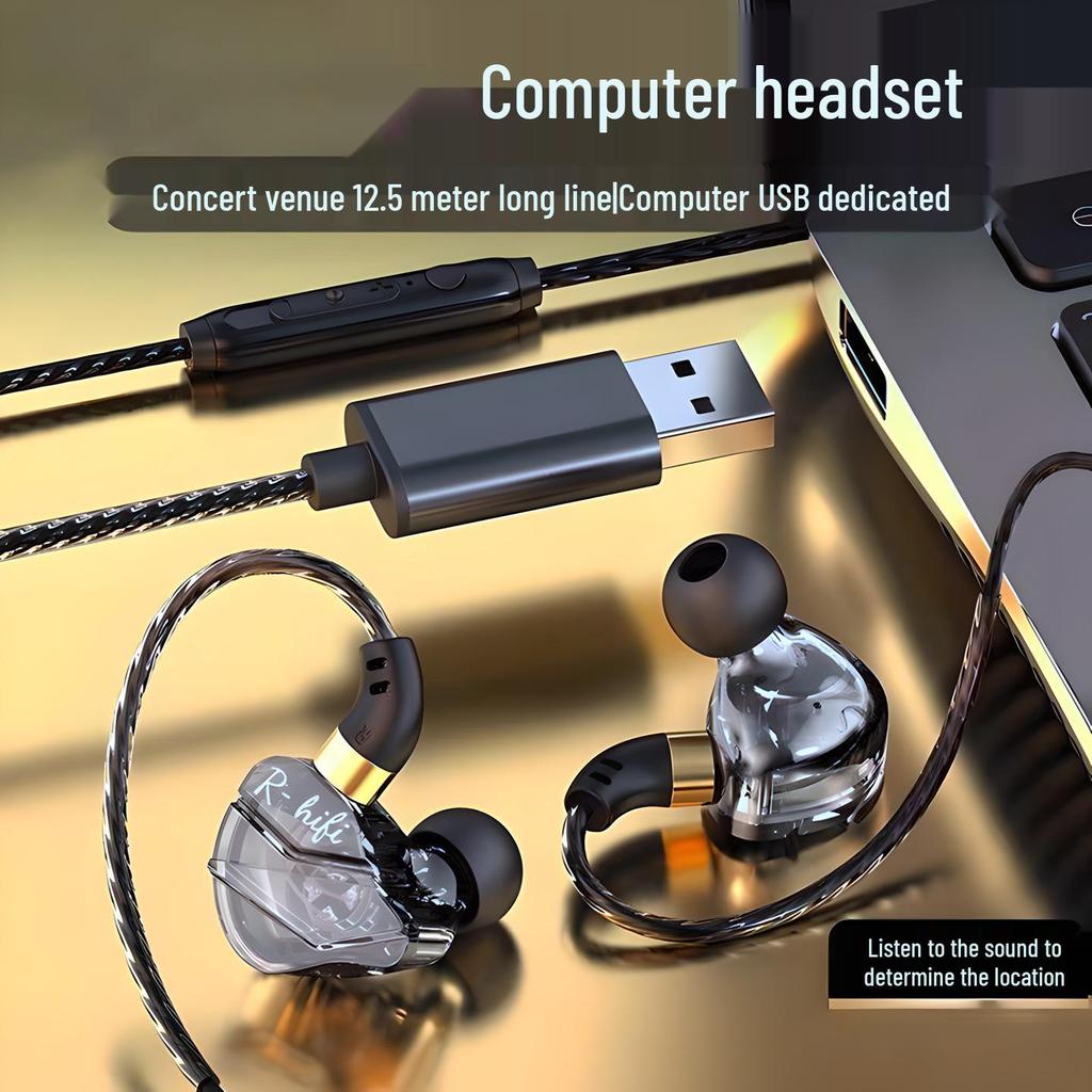 USB Gaming Headset with In-Ear Wired Design and Microphone for Desktop, Laptop, and E-Sports