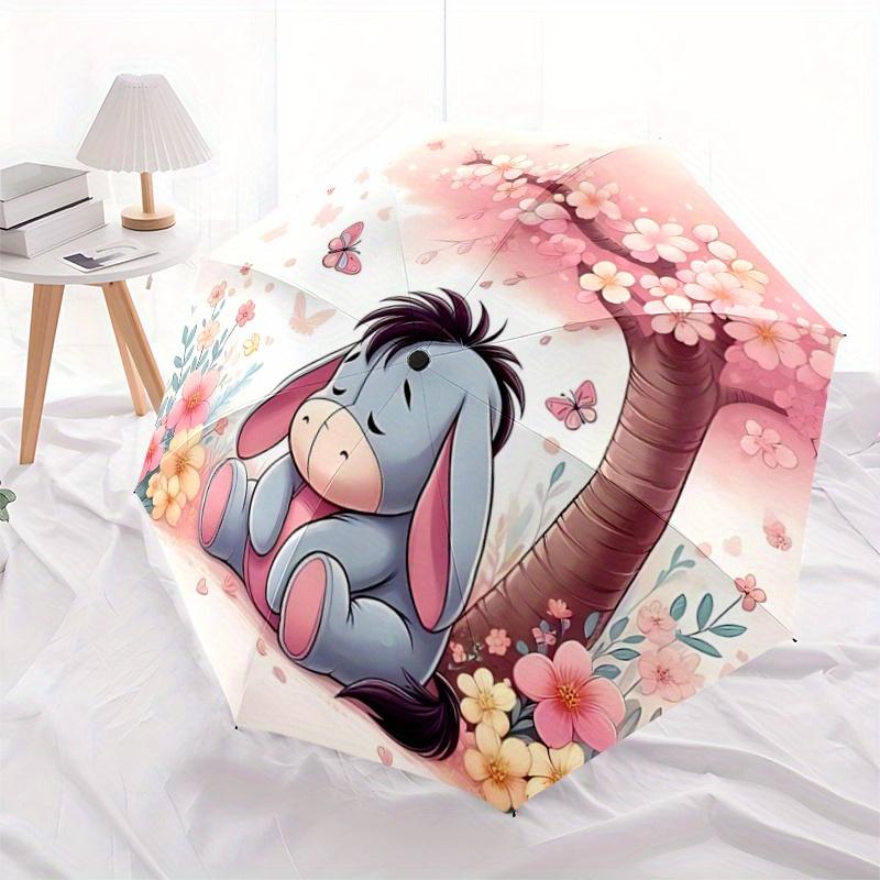 

1pc Cherry Blossoms Butterflies Eeyore s Pattern Beautiful Looking Automatic Folding Umbrella, 3 Folding, 8 Iron Frame Design, Durable and S