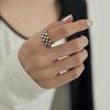 Women's High-End Design Black & White Checkerboard Ring, 14K Gold & Titanium Steel.