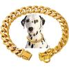 Stainless Steel 18K Gold Dog Collar with Secure Locking Buckle – 15MM Cuban Link Chew-Proof Chain for Small, Medium & Large Dogs