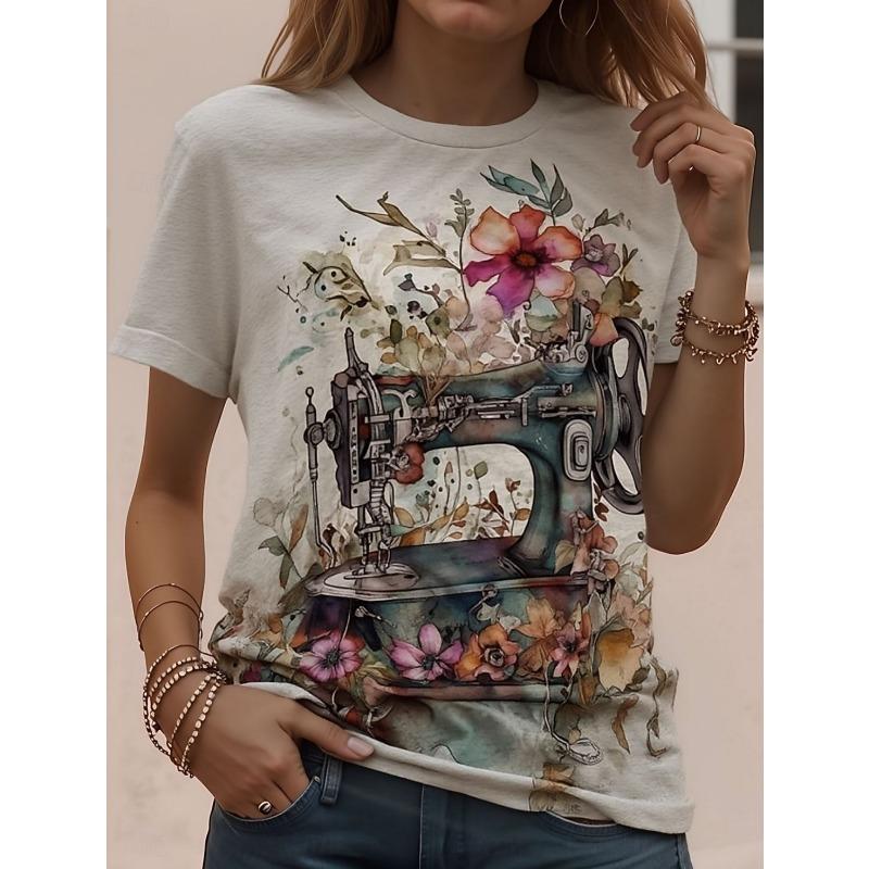Women's T Shirt Print Graphic Animal Classic Short Sleeve Crew Neck Round Neck Regular Tops