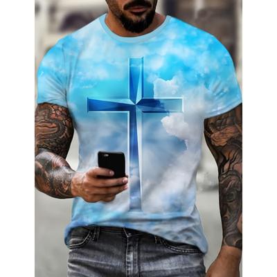 Plus Size Men's T-Shirt Jesus Graphic T Shirts O-Neck Cross Print T-Shirt for Men Short Sleeve Summer