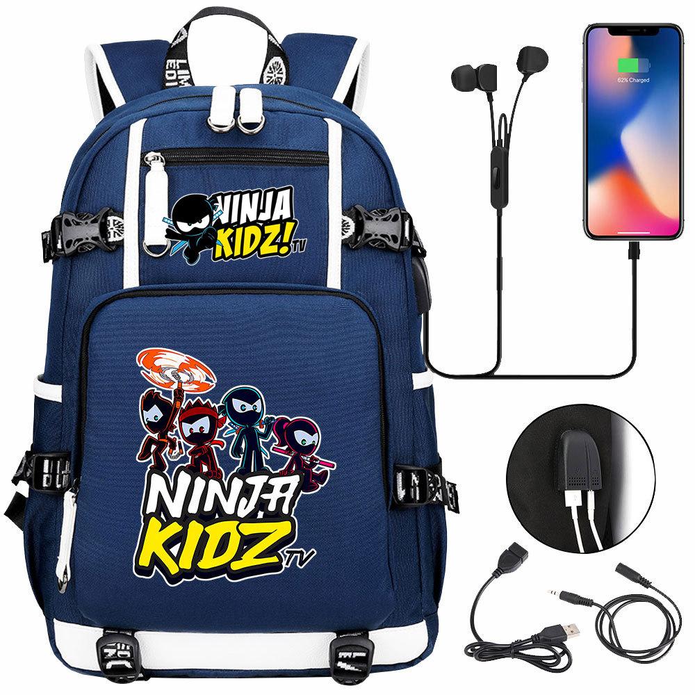 Print Kids Backpack with USB Charging Port, Teenagers School Bookbag, Lightweight Travel Daypack with Headphone Jack Anti-Theft Design