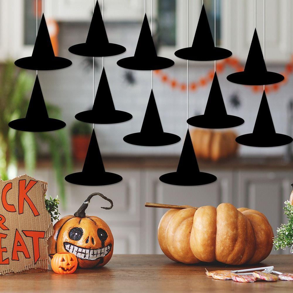 12pcs Handmade Witch Hat Decoration DIY Hat Wall Decor Halloween Hat Hanging Pendant  Photo Props