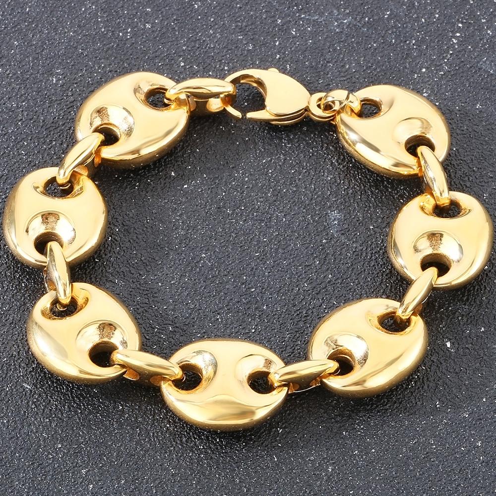 

Роскошные мужские браслеты золотого цвета для мужчин из нержавеющей стали 316L шириной 19 мм с цепочкой в виде кофейных зерен для мужчин, рождественские подарки 22CM золотой