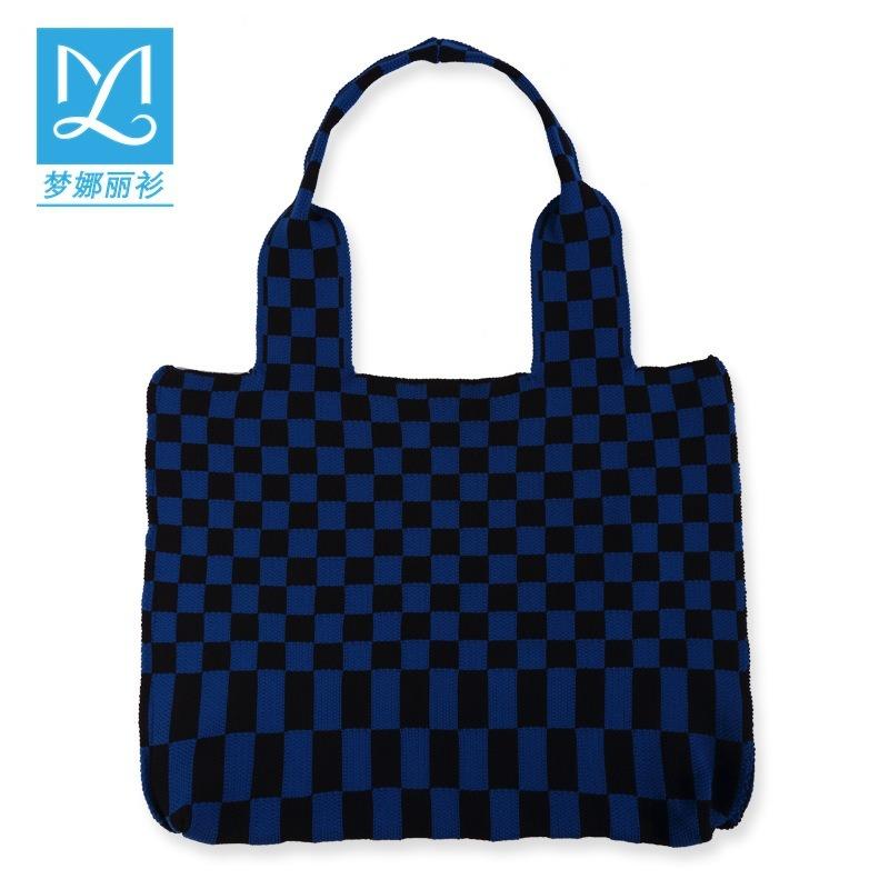 Απλή σκακιέρα πλεκτή τσάντα ώμου Γυναικεία τσάντα αγορών Μεγάλης χωρητικότητας Φοιτητική τσάντα τσάντα πλάτης