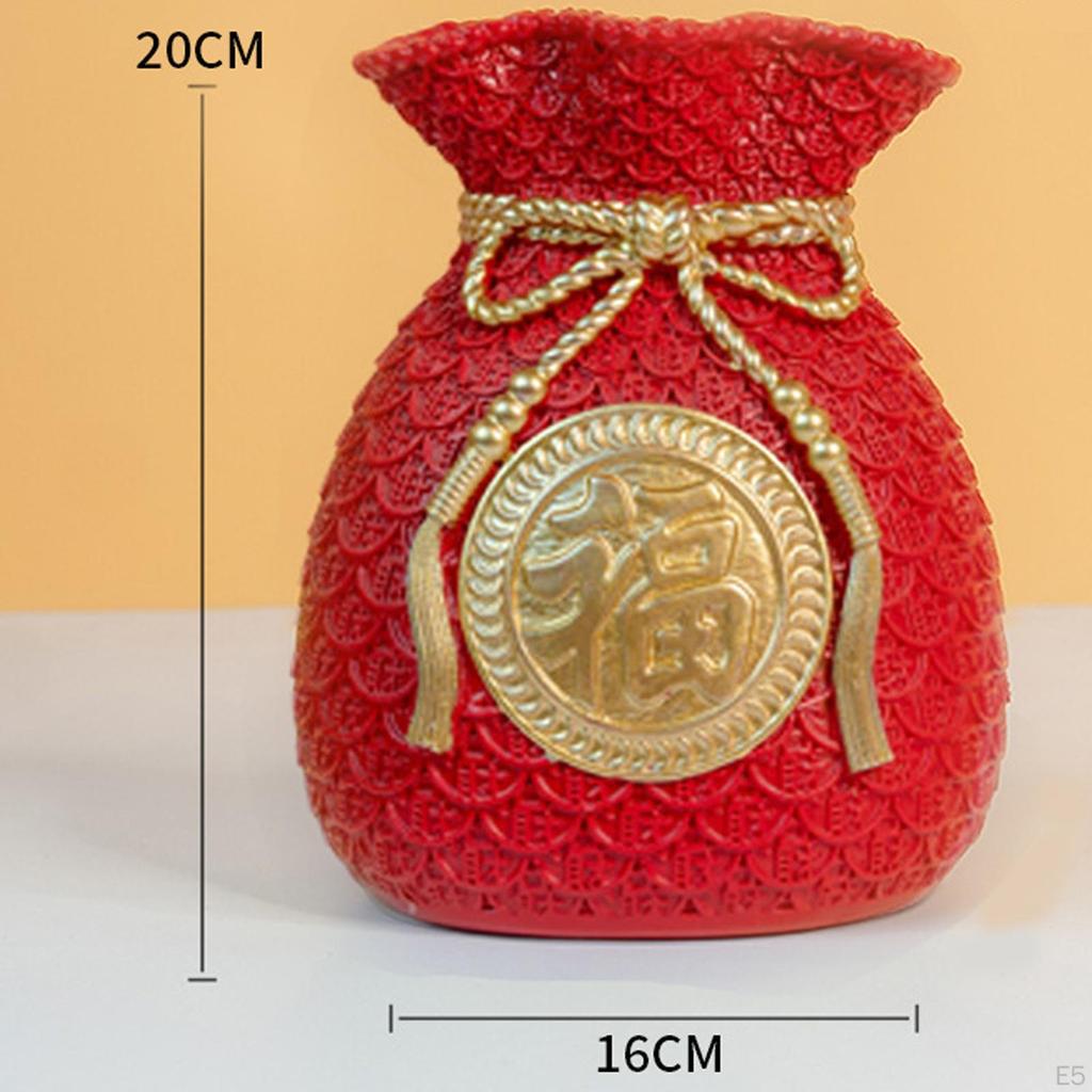Chinese Flower Vase, Ornament Art Decorative Collectible Blessing Bag Shape Statue for Wedding Gifts