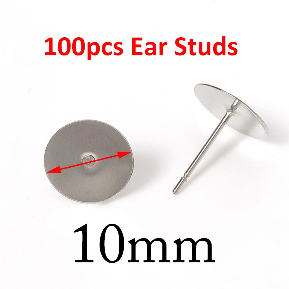 100pcs Gold Color 316L Stainless Steel Earring Studs DIY Ear Blank Post Pins 3-12mm Flat Round Tray Base Ear Jewelry Making DIY