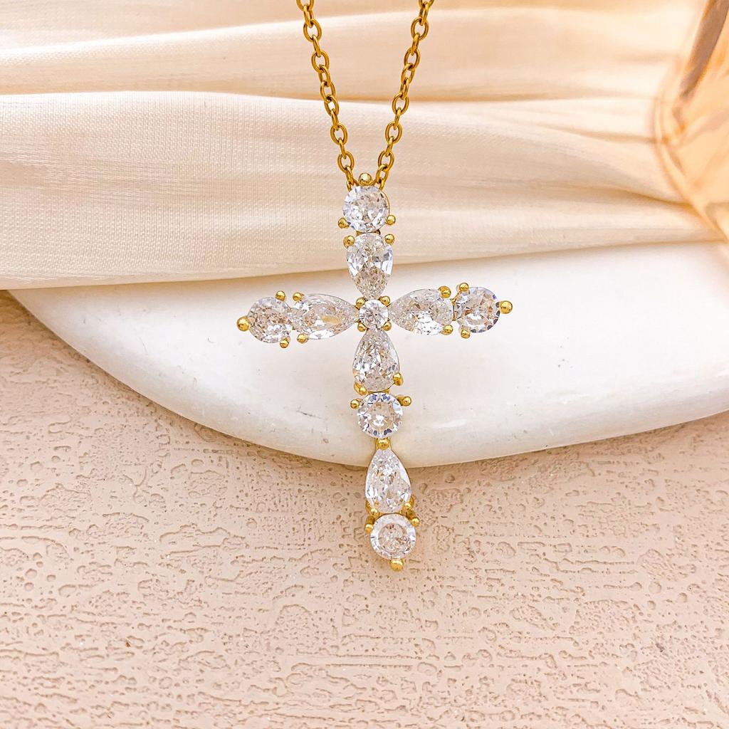 Necklace Cross ins Punk Cross Necklace Accessories Women's Fashion Personality Niche Design Copper Inlaid Zircon Accessories Women