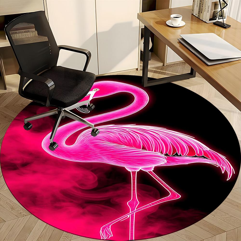 1pcFlamingo Neon Office Round Area Rug, Indoor Mat Suitable ForOffice, Under Office Chairs Bedroom Living Room Home Decor, Room Deco 052