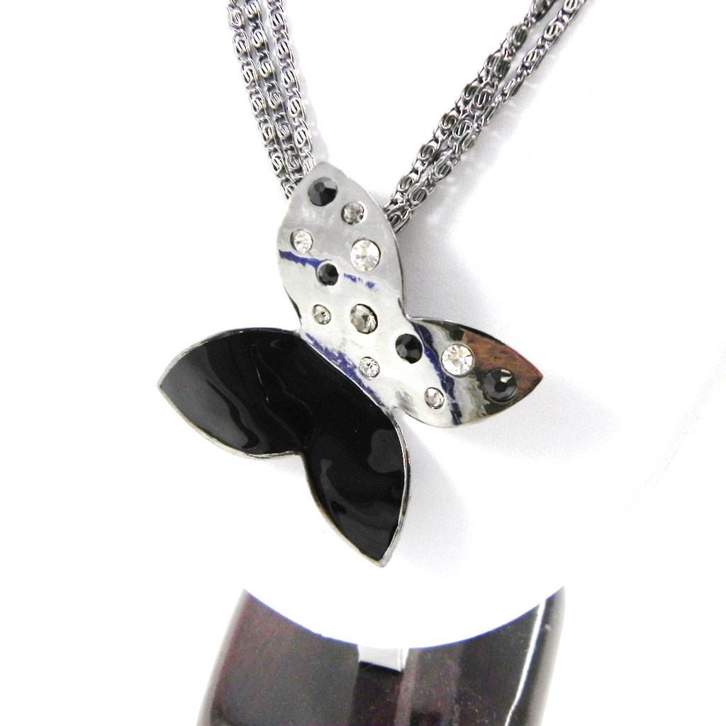 

NOA [I2219] - Дизайнерское колье Crystal Butterfly черное серебро