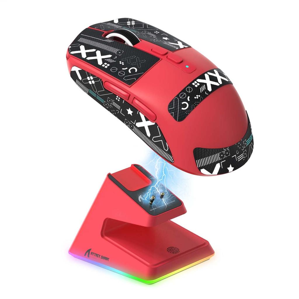 MAMBASNAKE X ATTACK SHARK X6 Gaming PAW3395 Wireless DPI 26000 200 Hours of Continuous Magnetic RGB Charging Red Sticker Ultra-Lightweight Mouse, 49g,
