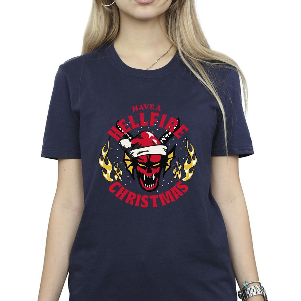 Netflix Womens/Ladies Stranger Things Hellfire Christmas Cotton Boyfriend T-Shirt