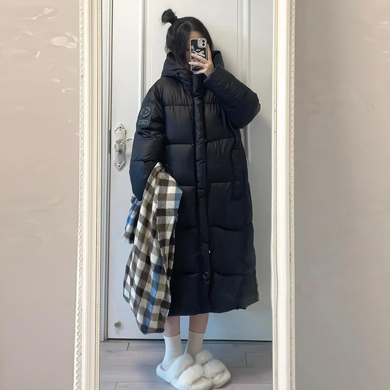 

хлопковая одежда для женщин, средней и длинной длины, выше колена, новая зимняя корейская свободная хлопковая куртка для студентов, толстое пуховое пальто XL чёрный
