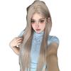 KuKu Princess Milk Tea Grey Middle Part Lace Wig - Women's Long Straight Hair Wig