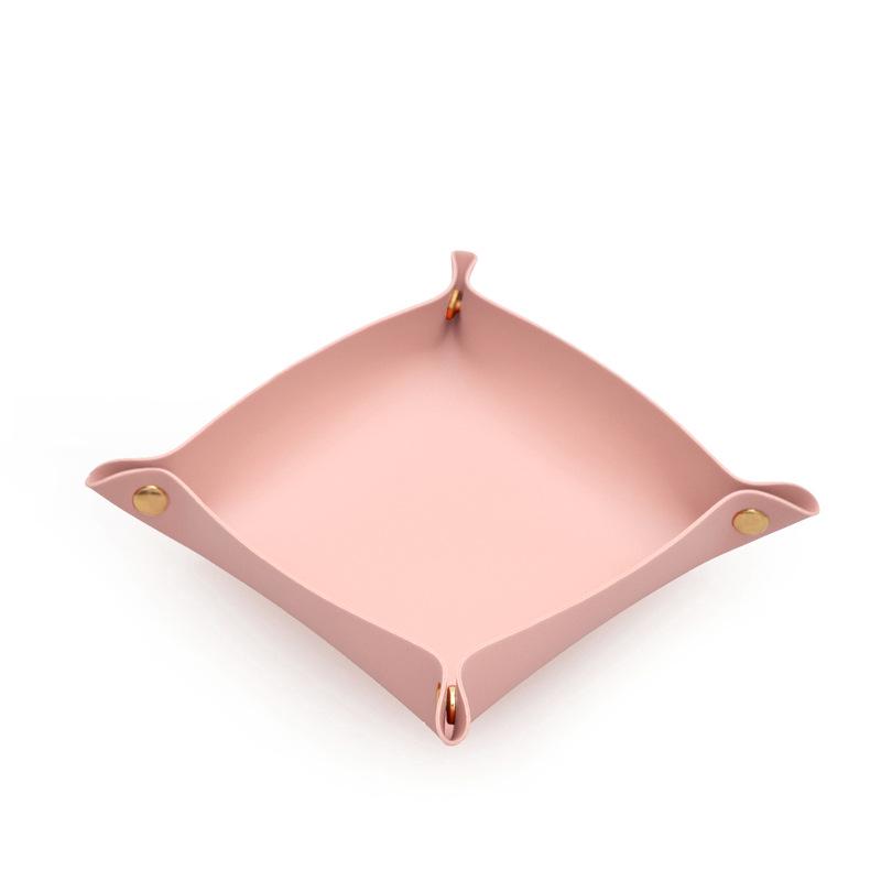 Leather Desktop Organizer Tray for Jewelry, Cosmetics, and Snacks 15x15 розовый