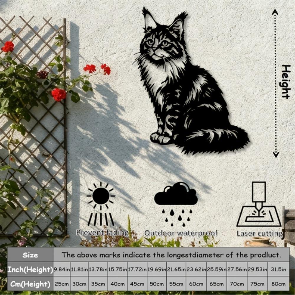1pc 2D Flat Maine Coon Cat Wall Sculpture Retro Iron Metal Mounted Art Living Room Bedroom Office Decor Fluffy Feline Gift Cat Lover