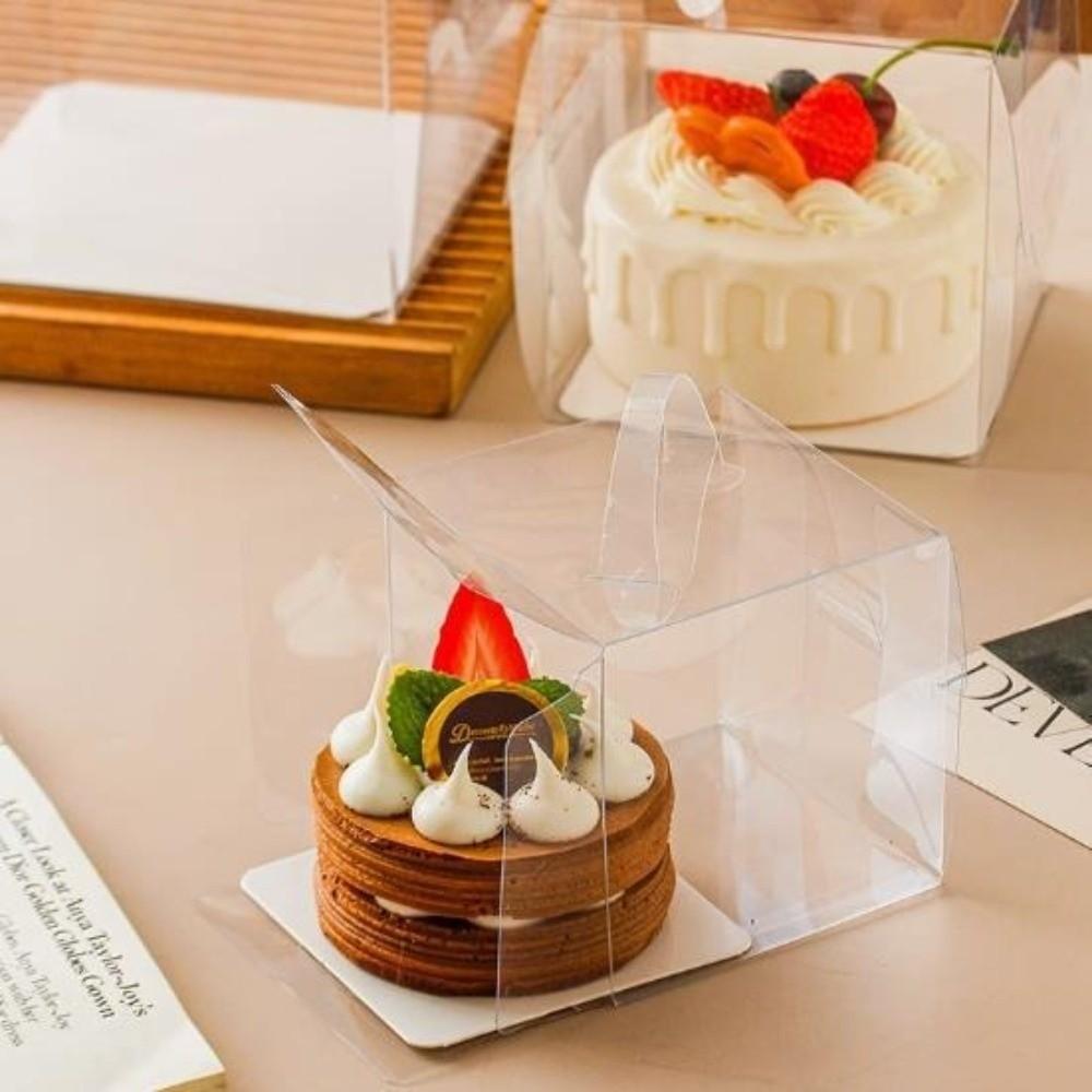 10Pcs Transparent Handheld Cake Box Clear Plastic Portable Birthday Cake Gift Box Baking Cupcake Box Birthday Party