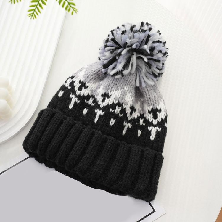 Pompoms Contrast Color Winter Hat Knitted Slouch Skull Hat Adjustable for Outdoor Activity Everyday Use Head Accessory
