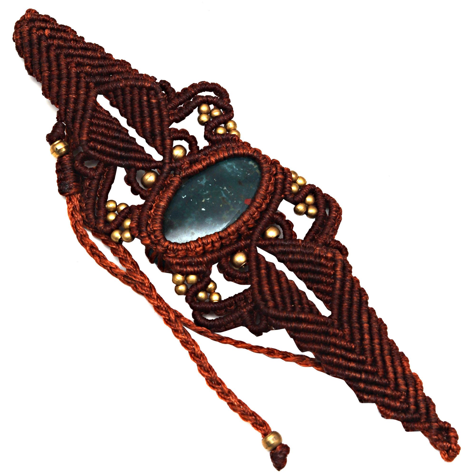 

Браслет Bloodstone Macrame Stone Hemp Подвеска Регулируемые бусины Ювелирные изделия