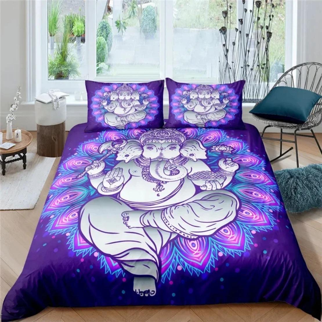 

Indian Elephant Lord Ganesha Bedding Set Bohemia Mandala Duvet Cover Comforter Cover King For Boys Girls Room Decor 135x200cm 2pcs