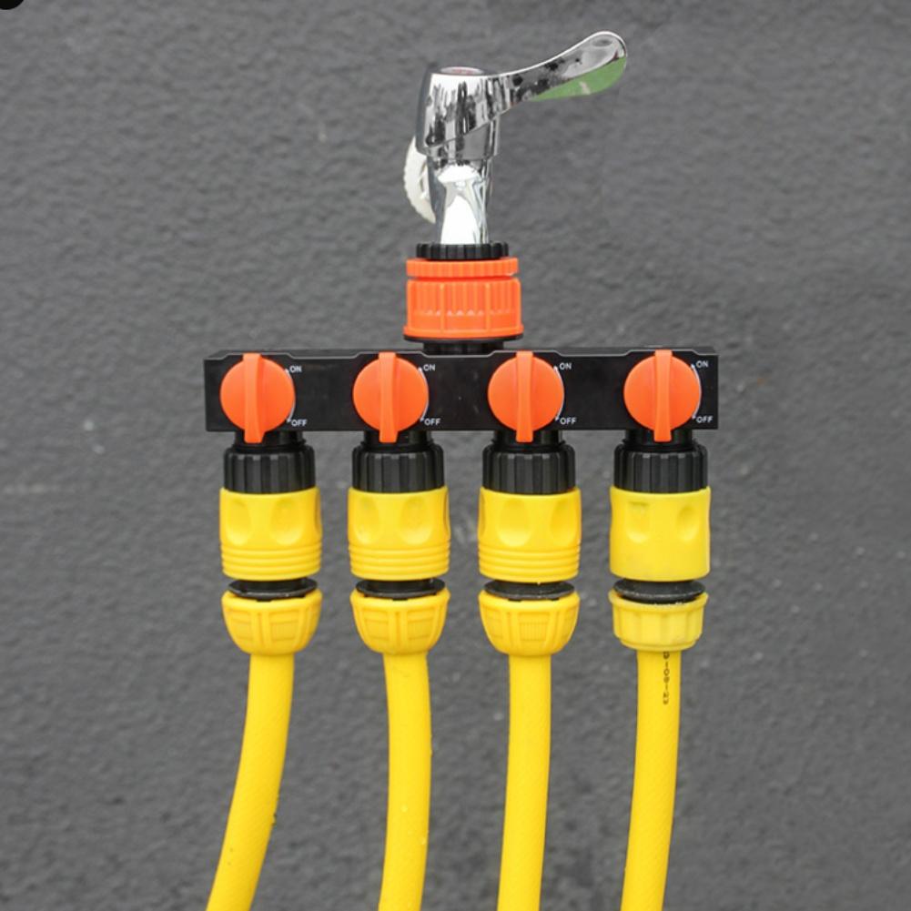 Leakproof 4 Way Water Hose Splitter Connector with Individual Valve Switches for Precise Garden Watering Control