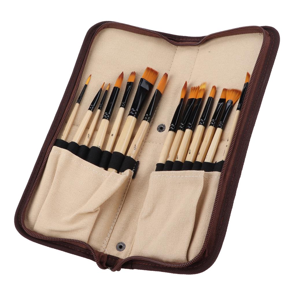 Paint Brush Sets Multimodal Nylon Hair Oil Paint Brushes with Yellow Brush Storage Bag for Oil Watercolor Painting