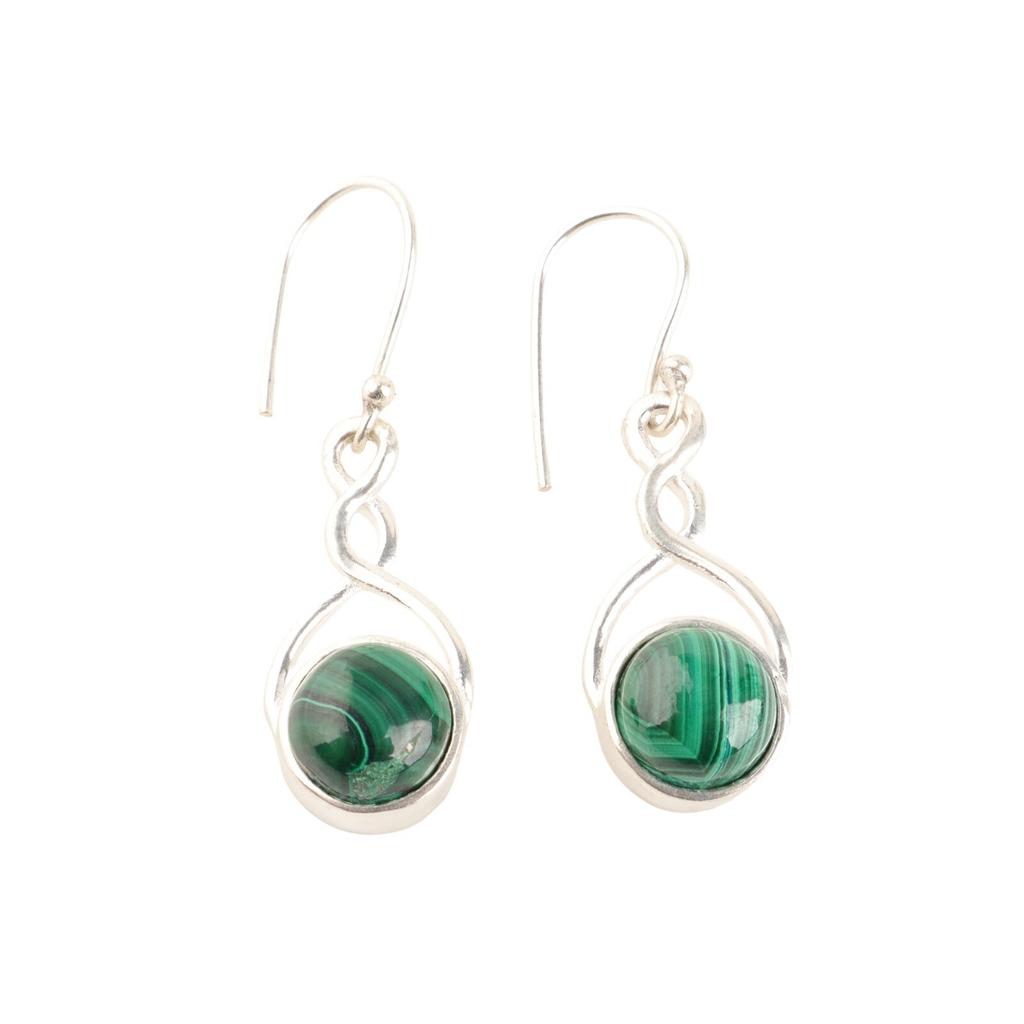 Natural Green Malachite Gemstone 925 Sterling Silver Handmade Dangle Earrings CE-15-27