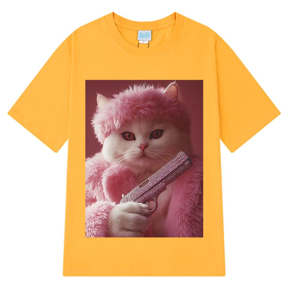 Funny Cat Gang Meme Vintage T-shirt Men's Women Harajuk Y2k Clothes Tshirt Short-sleeved 100% Cotton Hip-hop Fashion T-shirts