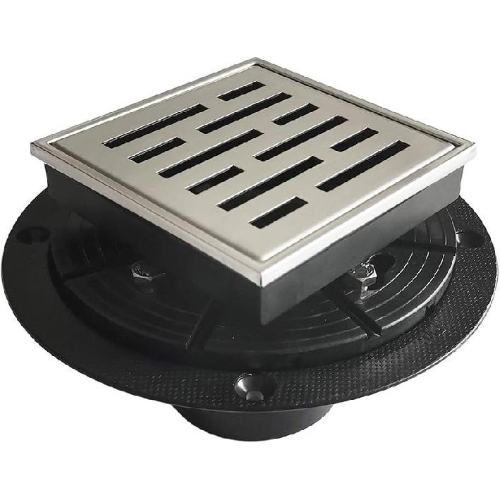 Neodrain Square Shower Drain, 4 inch Stainless Steel 304 Grate and PVC Drain Body, Brick Pattern Grate with Brushed Nickel Finish, Kit Includes Hair