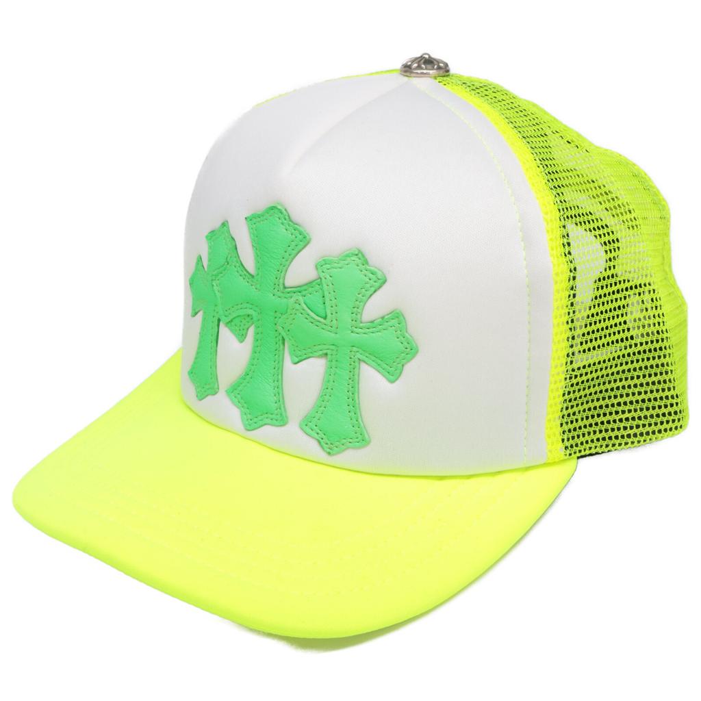 CHROME HEARTS [Excellent Condition] 040-055243 3 Cemetery Cross Patch Trucker Cap Hat 53-60 Neon yellowUsed