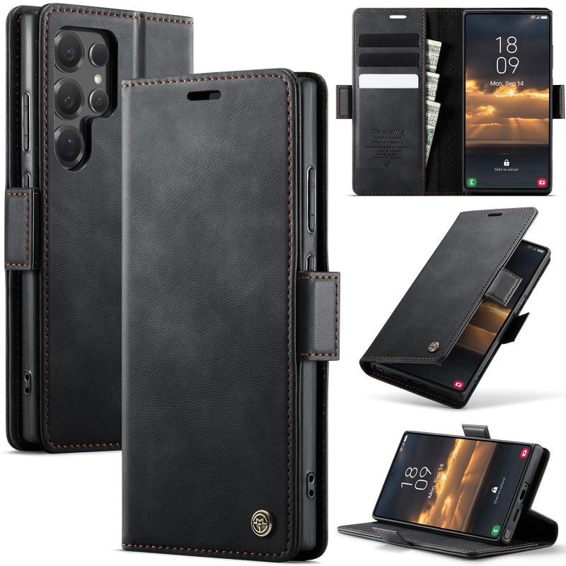 

Кожаный кошелек-чехол для телефона для Samsung Galaxy S25 Edge S24 FE S23 Plus S22 S21 S20 Note 20 Ultra A56 A36 A16 A55 A35 A15 A54 A34 A14 A53 A33 A13 (Samsung S22 Ultra) чёрный