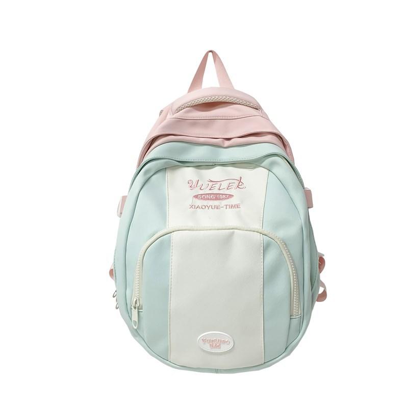 Niche Contrasting Color Backpack Junior High School High School College School Schoolbag Girl Light Travel Backpack