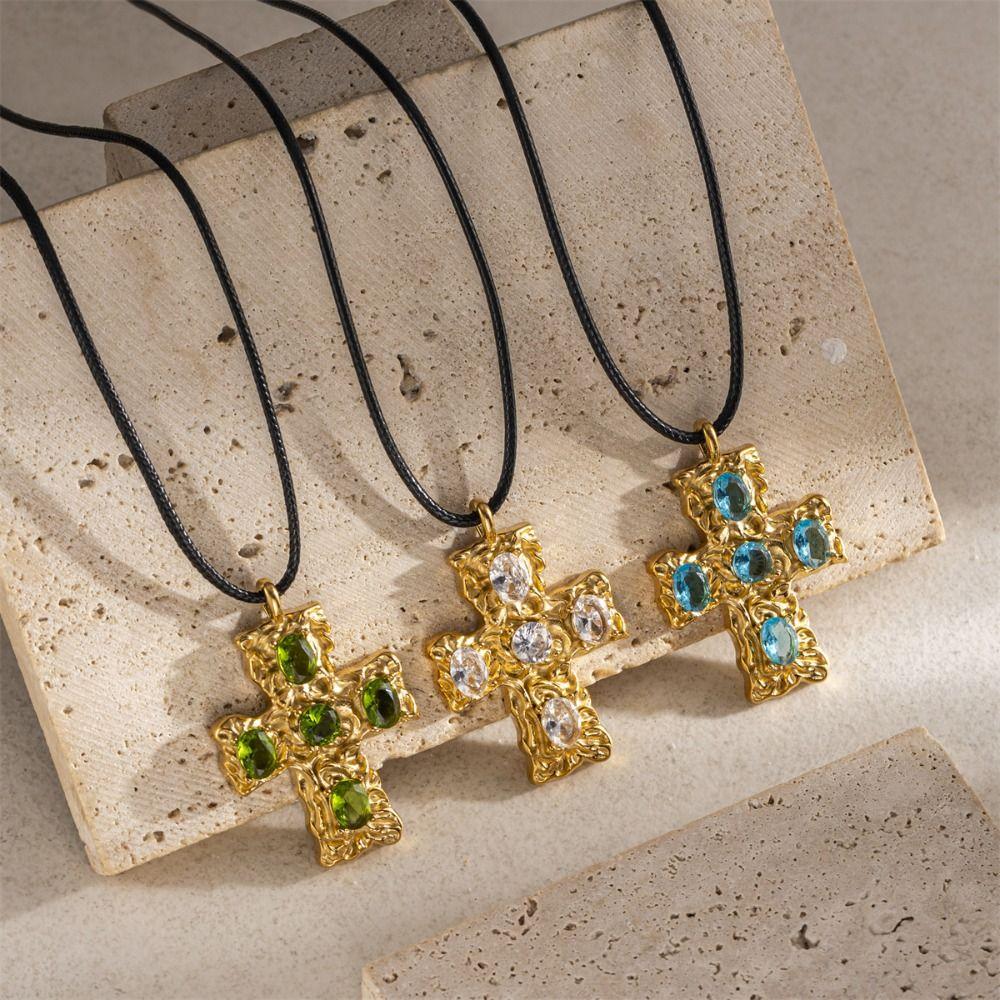 Metal Cross Pendant Necklace Irregular Exaggerated Necklace Jewelry INS Vintage Necklace  Gift