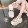 2025 New Summer Platform Wedges Slippers 8CM Heels Peep Toe Sandals Ladies Beach Flats Shoes Women Moccasins Leather Flip Flops