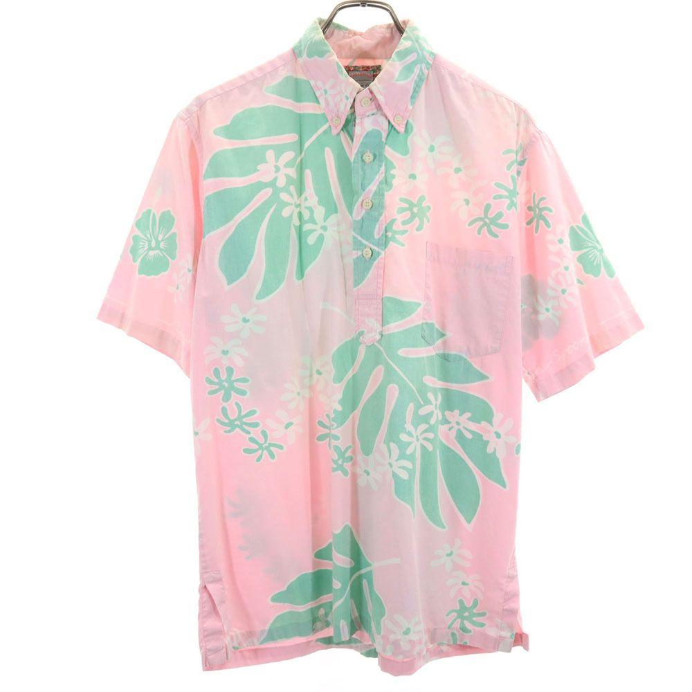 Reyn Spooner 90s 00s Old All-over Reverse Print Short Sleeve Half Button Button Down Shirt Men's Used