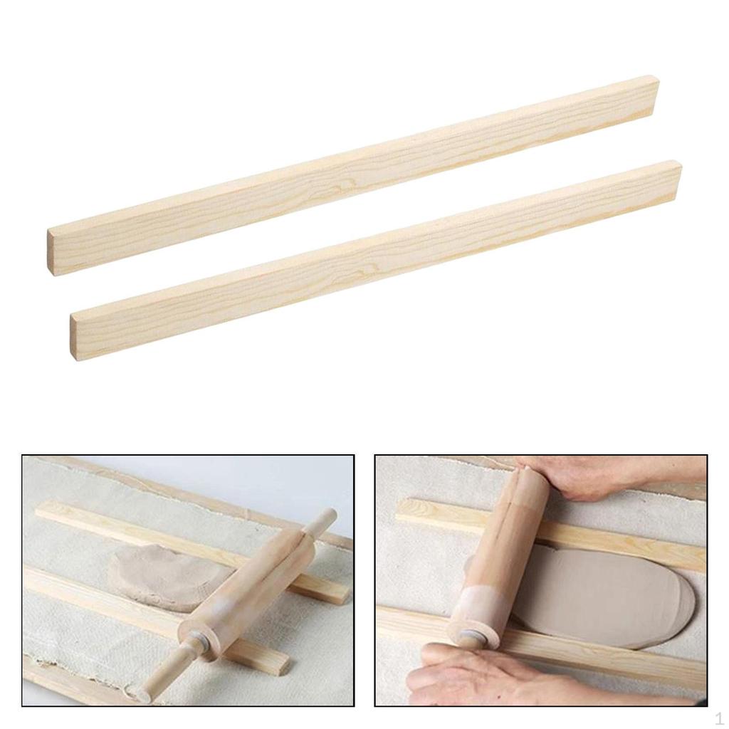 2 Pieces 40cm Wooden Rolling Pin Guides Kitchen Tools Noodles for Dough Thickness Ceramic Clay