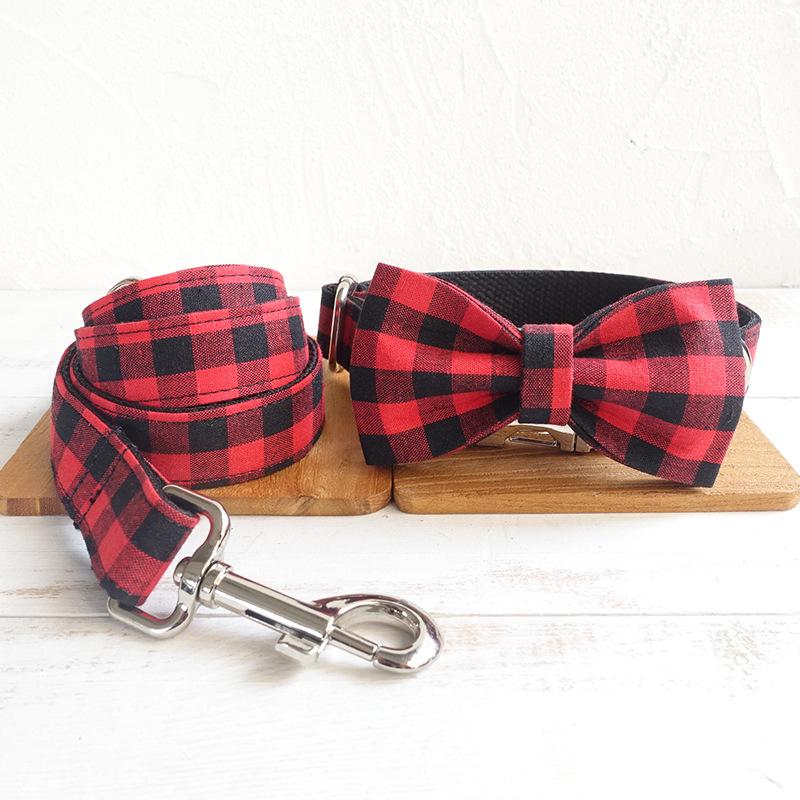 MUTTCO Plaid Bow Tie Dog Collar and Leash Set (UDC-074): Easy-to-Use for Walking Pets Extra Large