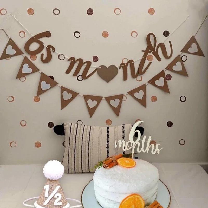 Stendardo Segno Mezzo Compleanno in Carta Kraft Scritta Corsiva Candelabro Ghirlanda 6 Mesi per Decorazioni Festa di Compleanno Baby Shower