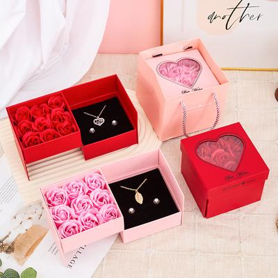 Heart-Shaped Jewelry Box with Soap Rose Flower Opening 520 Tanabata Valentine's Day & Girlfriend's Birthday Gift