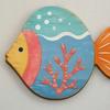 Seaside Bathroom Wall Art 4PCS Aspen Wood Fish Decor, Colorful Hanging Handcrafted Set Art, Beach Theme Decorative Plaques for Living Room Nautical