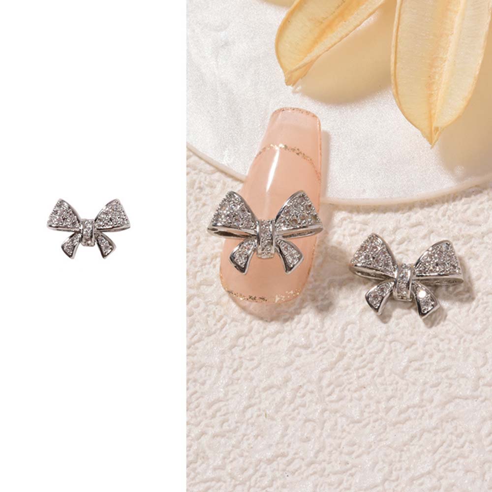 1pc Sliver French Chic Nail Charms Zircon Bows Figure Nail Parts DIY Elegant Nail Art Decoration for Manicure Nail Accessories