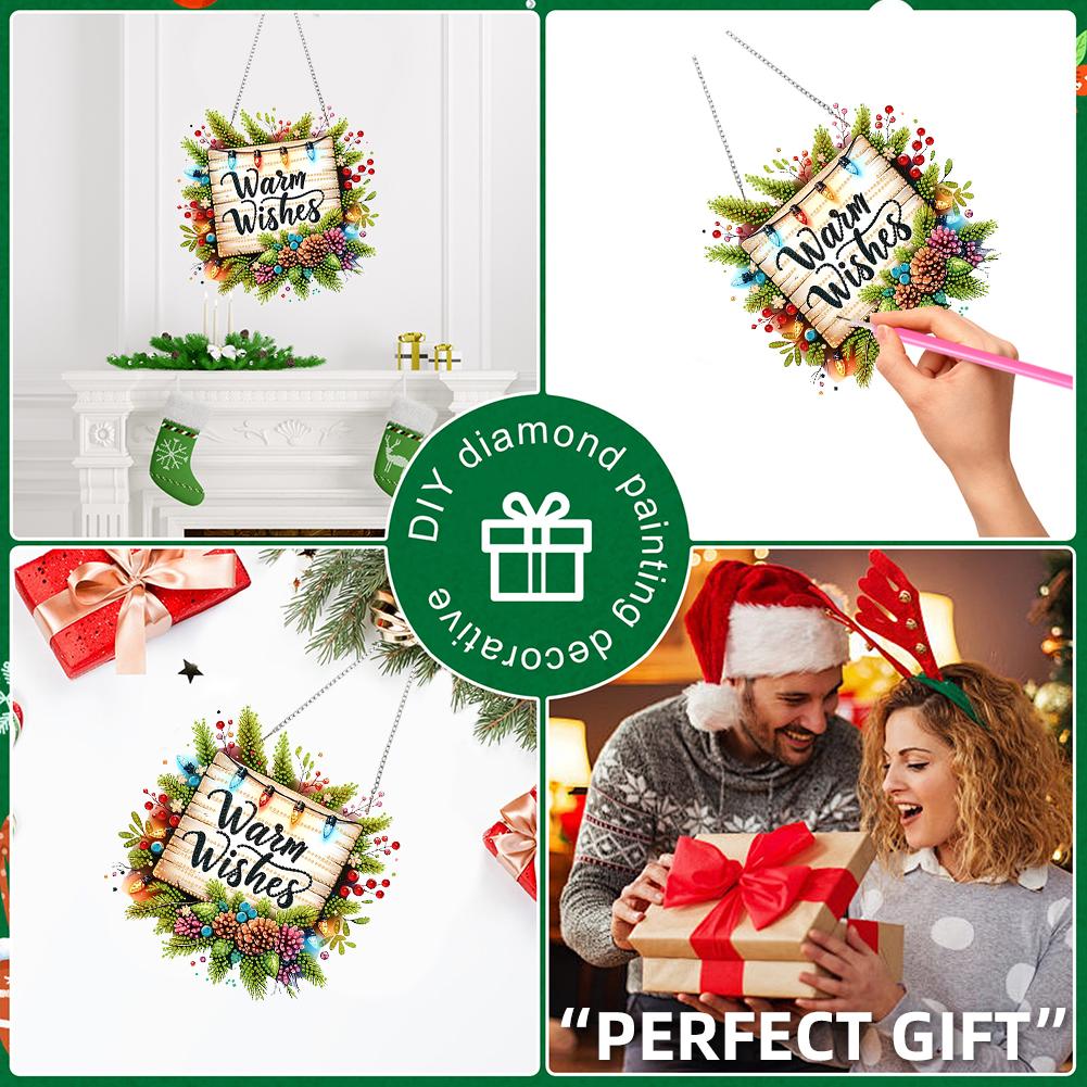 Weihnachtsthema 2D/Flache DIY Hänge Diamantkunst Sets Diamantmalerei Set Diamantkunst Anhänger Wanddeko für Zuhause & Fenster