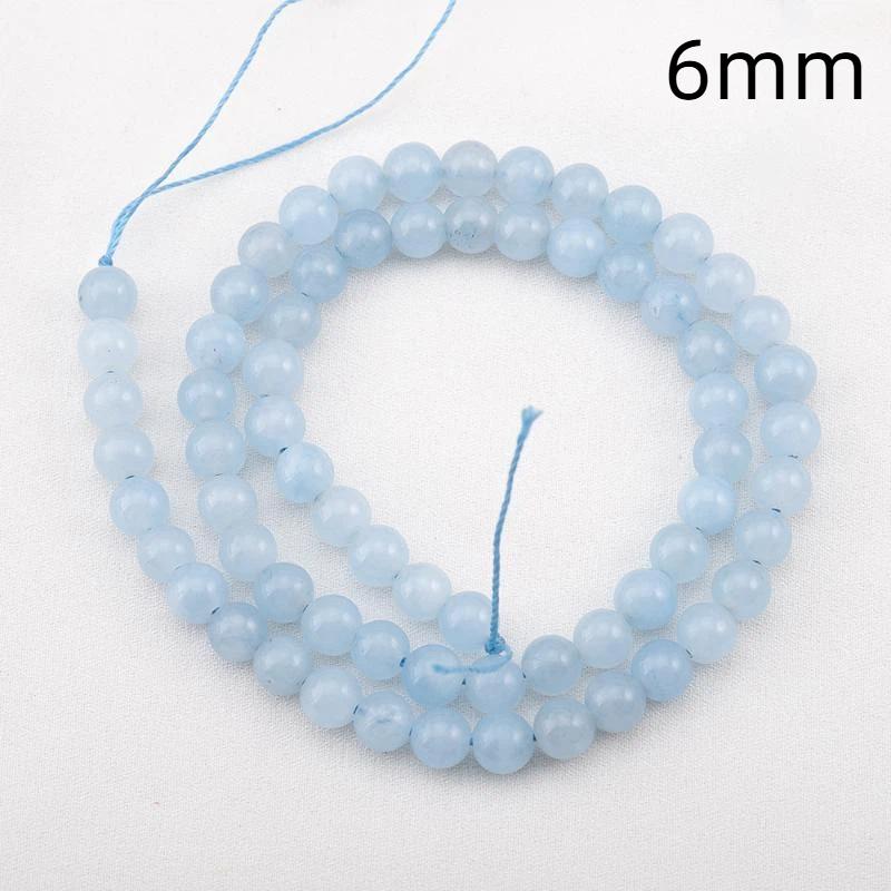 Aquamarine Round Blue Gemstone Beads High Luster Natural Stone for DIY Jewelry Making Necklace Bracelet Handcraft Gifts