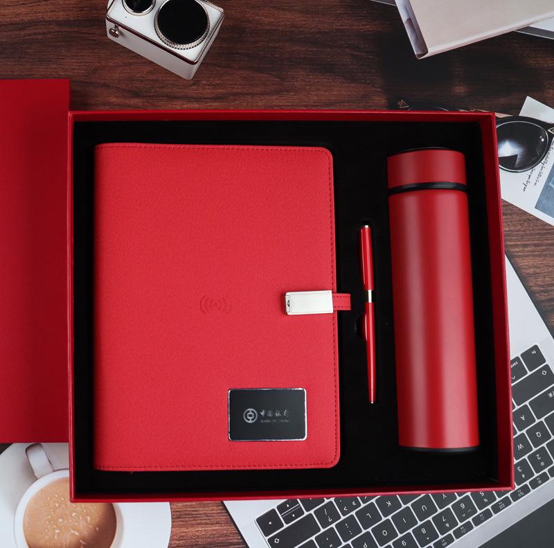 A5 Customizable Multifunction Charging Notebook with USB Drive, Wireless Charger, Logo Option, and Gift Box Set.