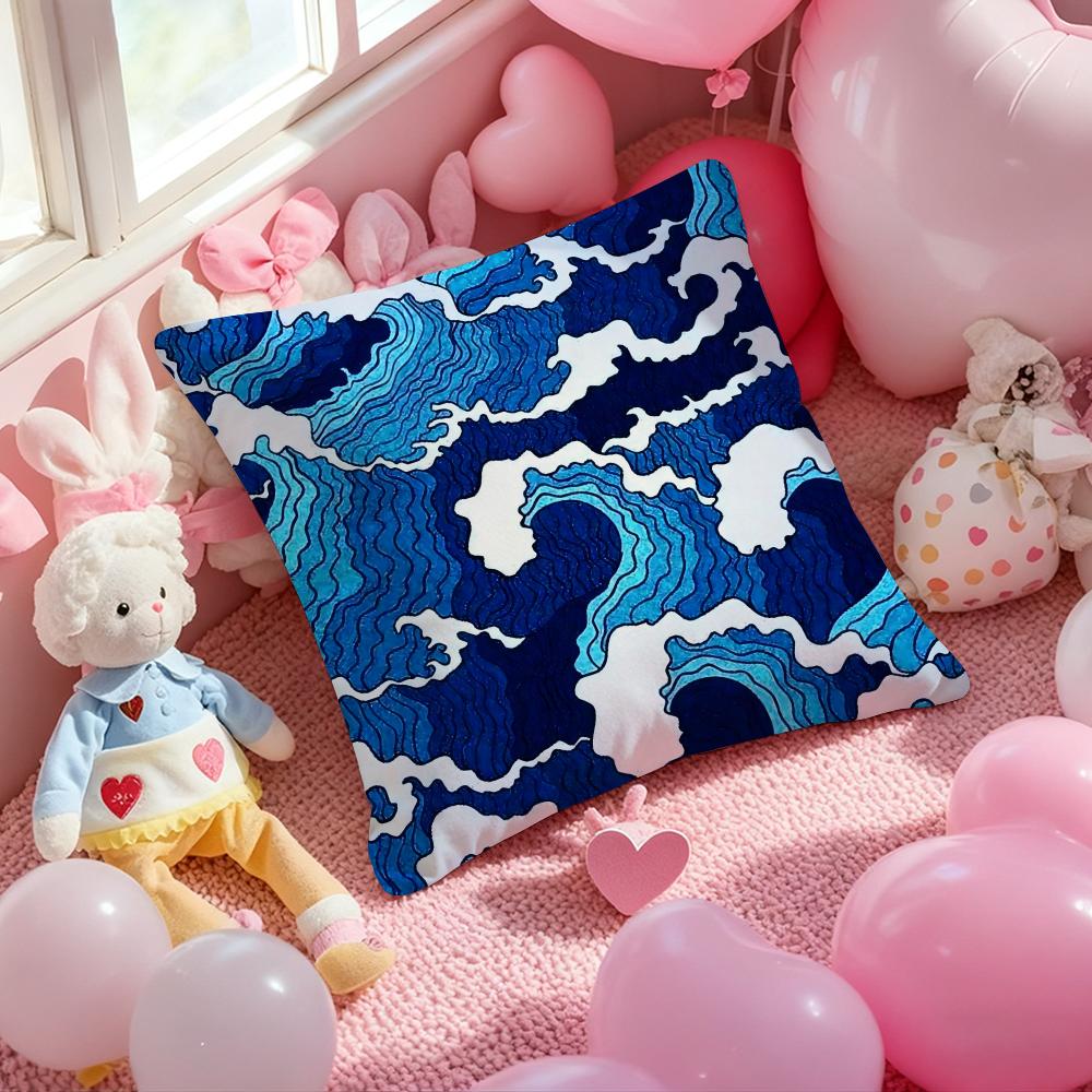 Decorative Blue Geometry Pillow Case Soft Plush Fabric Double-Sided Printed Cushion Cover Warm Winter Sofa Pillow Case